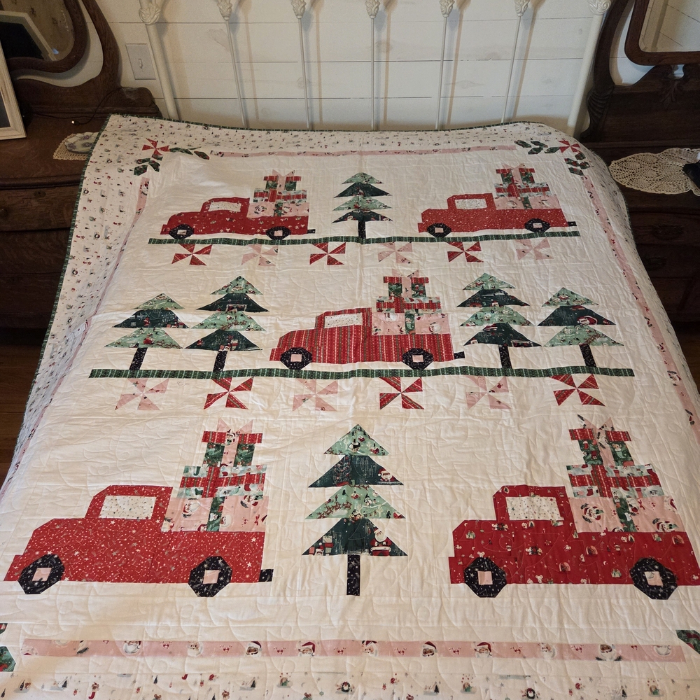 Festive Red Truck and Tree Quilt Throw